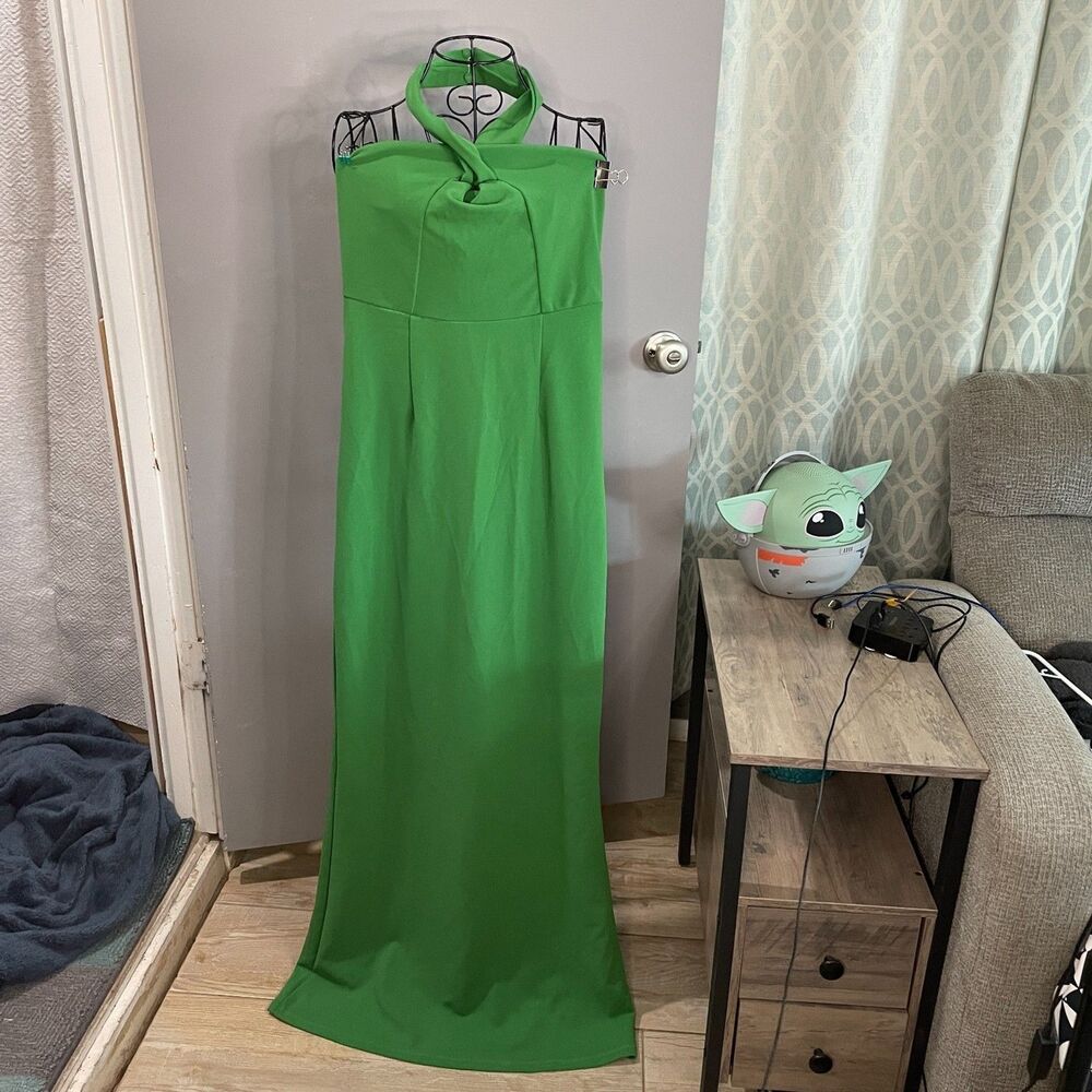 Lulus Womens L? Green Maxi Length Halter Dress Nwot Read